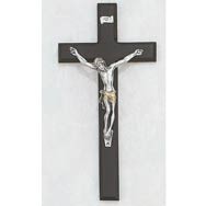 10" Black Wood Crucifix w/Two Tone Corpus