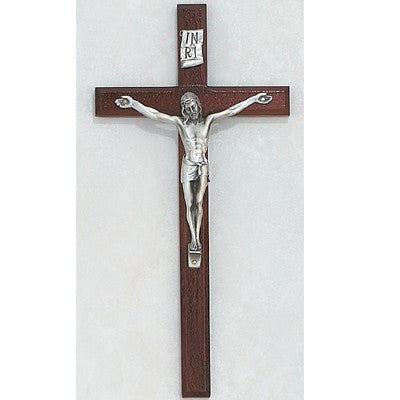 10" Cherry Wood Crucifix w/Silver Corpus