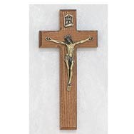 7" Oak Crucifix w/Gold Corpus