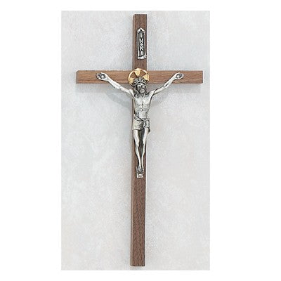 10" Walnut Crucifix w/Gold Halo