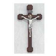 8" Cherry Wood Crucifix w/Silver Corpus & Gold Halo