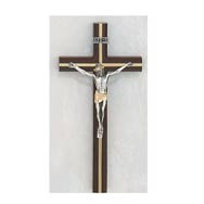 10" Cherry Wood Crucifix w/Gold Overlay