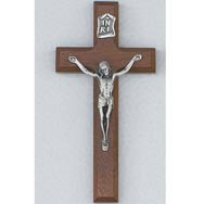 8" Walnut Crucifix w/Silver Corpus