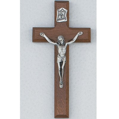 8" Walnut Crucifix w/Silver Corpus