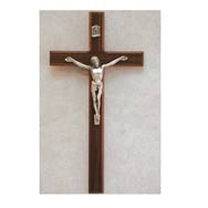 10" Walnut Crucifix w/Silver Corpus