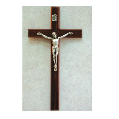 10" Walnut Crucifix w/Silver Corpus