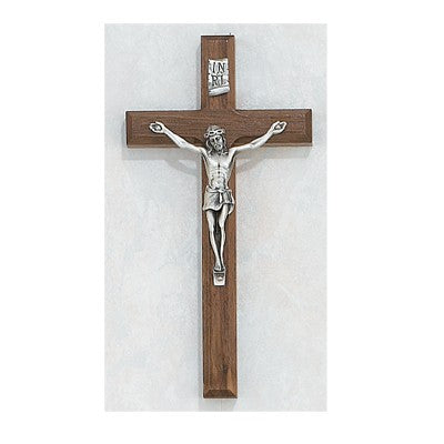 8" Walnut Crucifix w/Silver Corpus