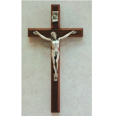 10" Walnut Crucifix w/Silver Corpus