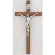 12" Walnut Crucifix w/Silver Corpus