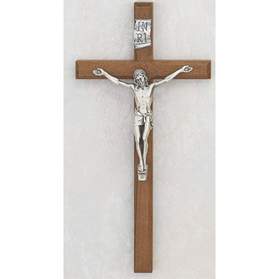 12" Walnut Crucifix w/Silver Corpus