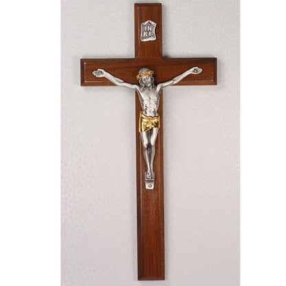 10" Walnut Crucifix w/Two Tone Corpus