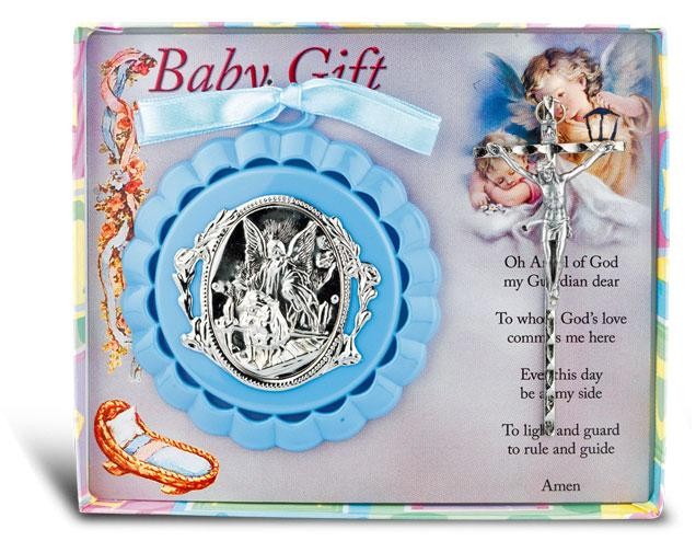 Guardian Angel Crib Medal and Crucifix - Boy