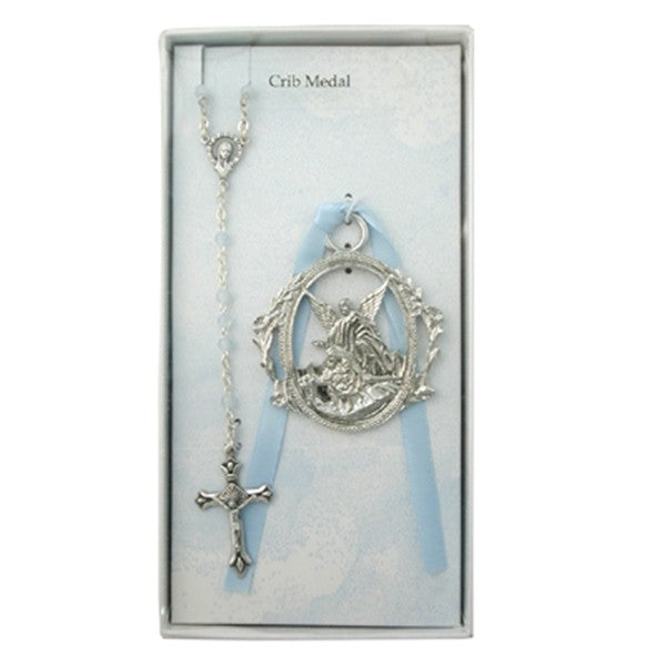 Guardian Angel Crib Medal and Rosary Set