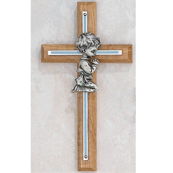 Boy Praying Oak Cross