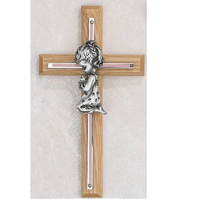 Girl Praying Oak Cross