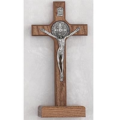 8" Walnut St. Benedict Standing Crucifix