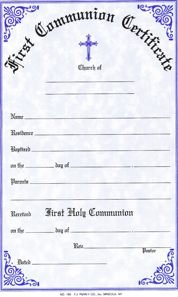 First Communion Certificate