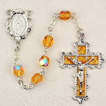 6mm Topaz/November Rosary w/Enamel Crucifix