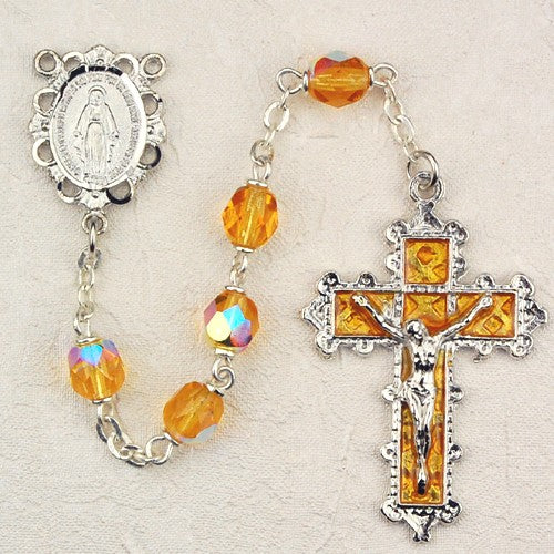 6mm Topaz/November Rosary w/Enamel Crucifix