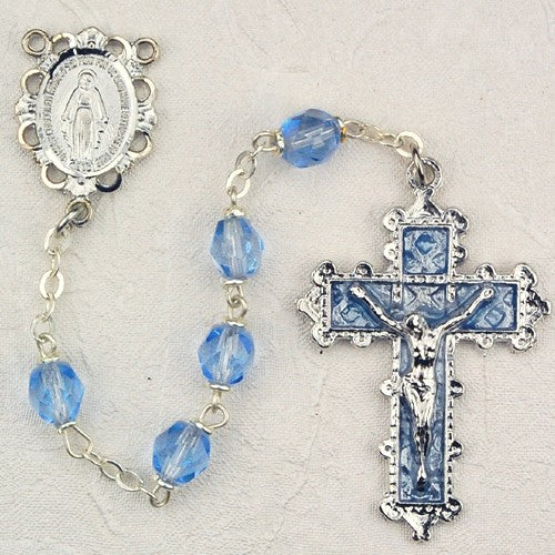 6mm Zircon/December Rosary w/Enamel Crucifix