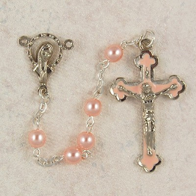 5mm Pink Glass Children's Rosary