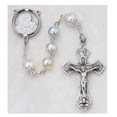 7mm Sterling Silver Multi Pearl Rosary