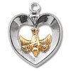 Sterling Silver Two Toned Holy Spirit Inlayed Heart w/18" Chain - Boxed