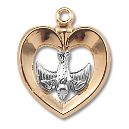 Gold Over Sterling Silver Two Toned Holy Spirit Inlayed Heart w/18" Chain - Boxed