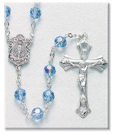 7mm Swarovski Light Sapphire Sterling Silver Rosary - Boxed