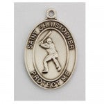 St. Christopher Sterling Silver Baseball Medal w/24" Chain - Boxed