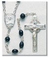 Black Oval Cocoa Bead Sterling Silver Rosary - Boxed