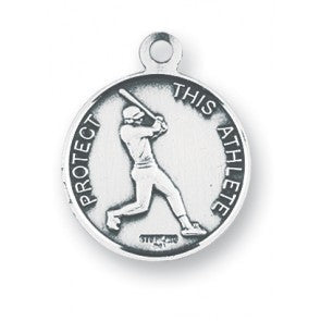 St. Christopher Sterling Silver Baseball Medal - 24" Chain - Boxed