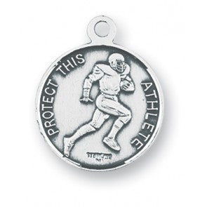 St. Christopher Sterling Silver Football Medal - 24" Chain - Boxed