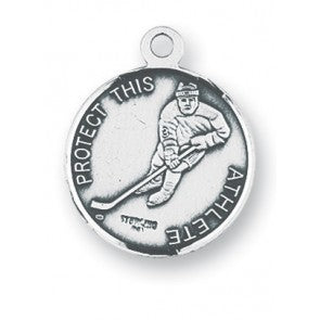 St. Christopher Sterling Silver Hockey Medal - 24" Chain - Boxed