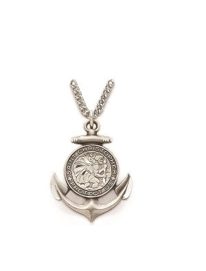 St. Christopher Sterling Silver Anchor-Shaped Medal w/24" Chain