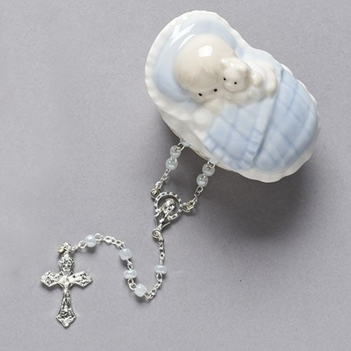 Baby Boy Porcelain Box w/Rosary