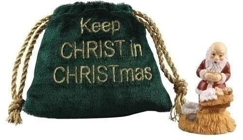 Kneeling Santa in Velvet Pouch Bag