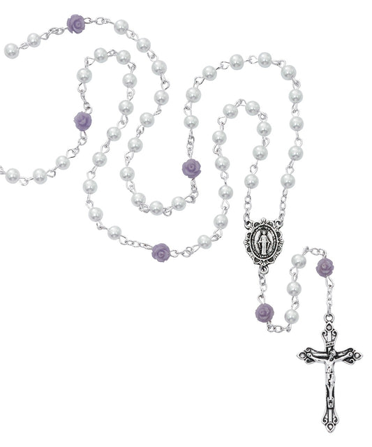 Rosary-White w/ Purple Flower