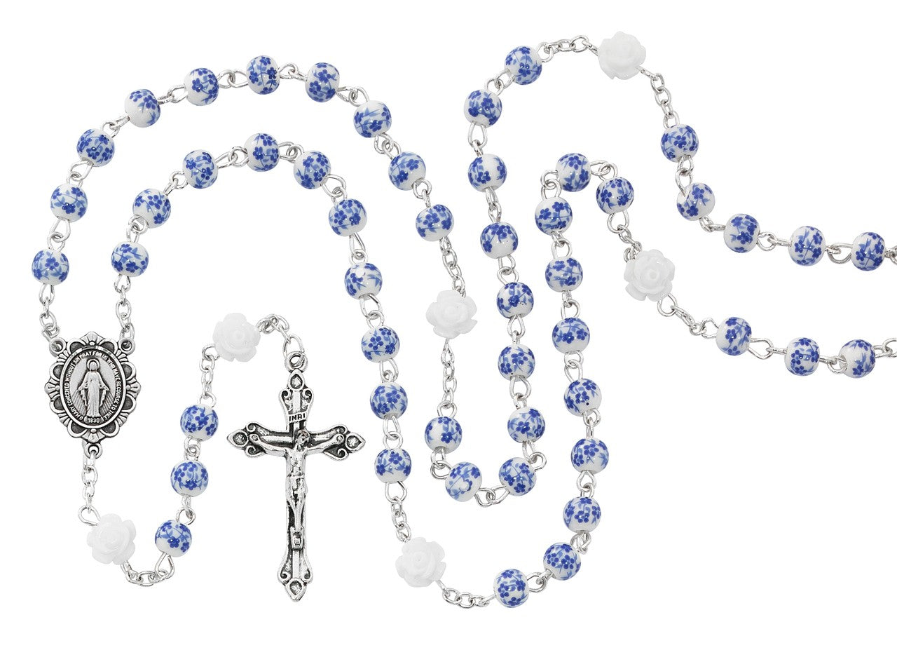 Rosary-Blue Ceramic Flower