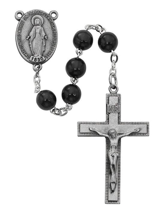 Black Wood Sterling Silver Rosary