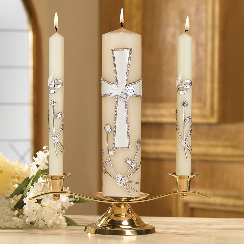 Large Cross Wedding Candle Set