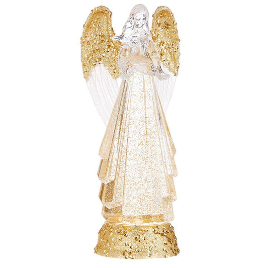 Lighted Angel with Gold Swirling Glitter