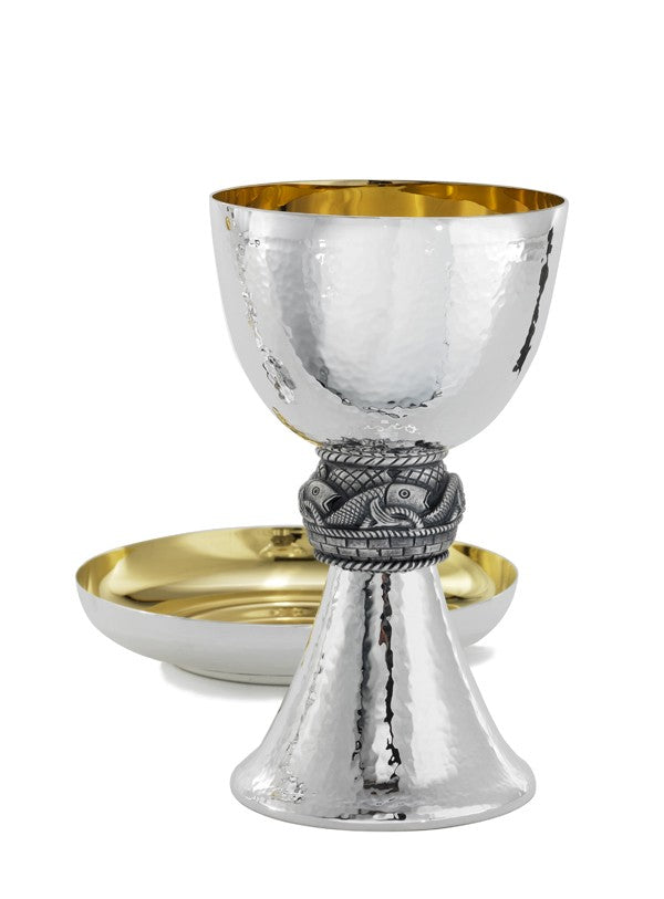 Fish Design Hammered Chalice w/Paten