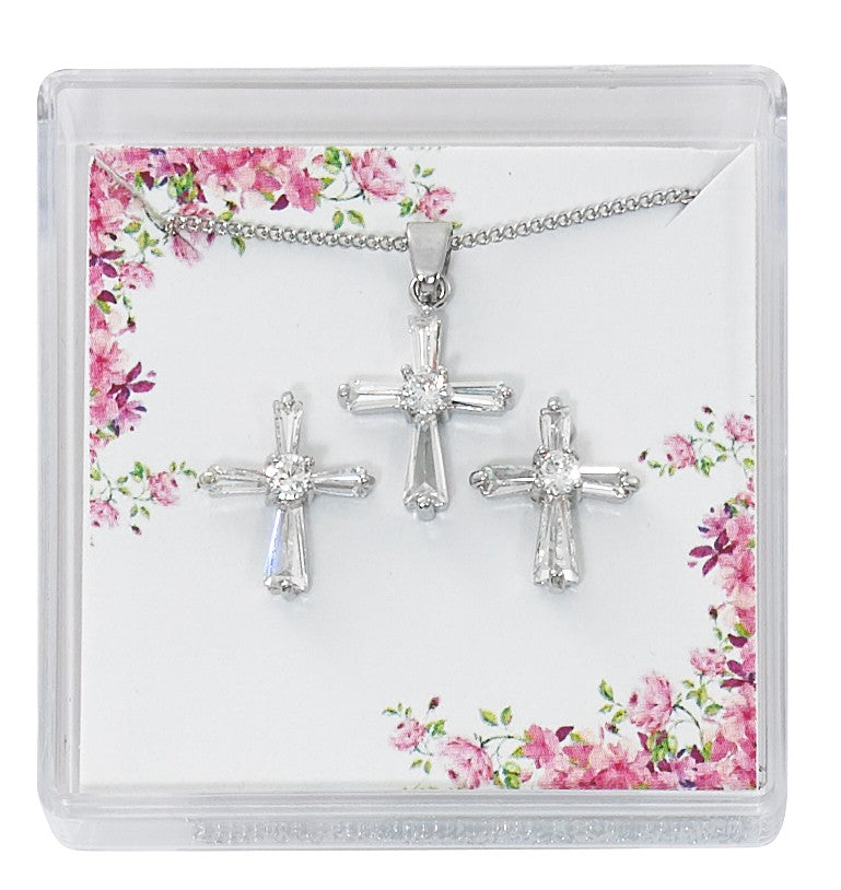 Crystal Cross Pendant & Earring Set.