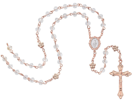 Rosary with Real Rose Gold Plated Miraculous Center