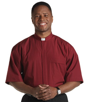 Tab Collar Clergy Short Sleeve Shirt-Burgundy