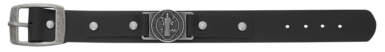 Black Leather St. Benedict Bracelet