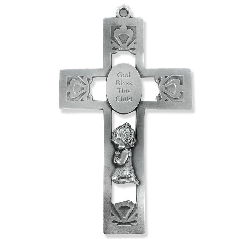 Pewter Praying Girl Wall Cross