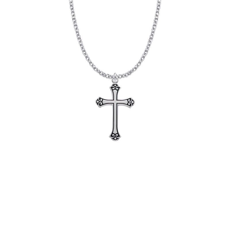 Antiqued Budded Ends Cross Necklace