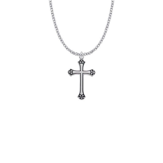 Antiqued Budded Ends Cross Necklace